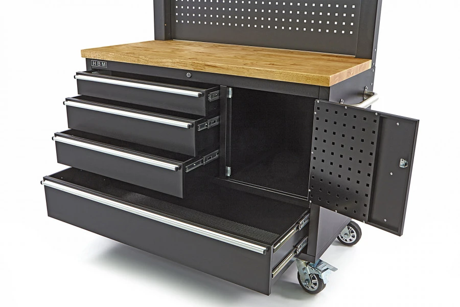 HBM Gereedschapswagen Met Kastenwand, Houten Werkblad, 122 Cm, Zwart - Afbeelding 3