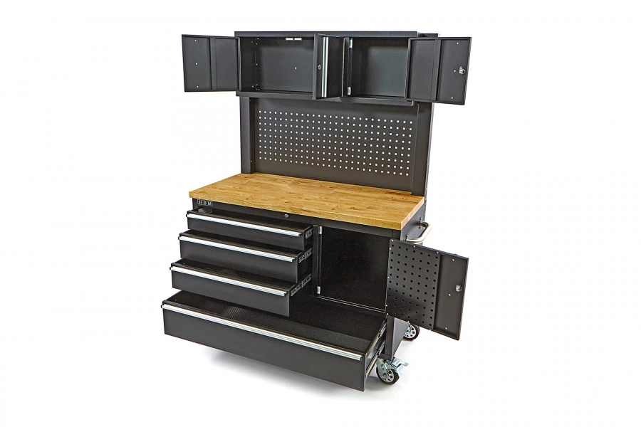 HBM Gereedschapswagen Met Kastenwand, Houten Werkblad, 122 Cm, Zwart - Afbeelding 4