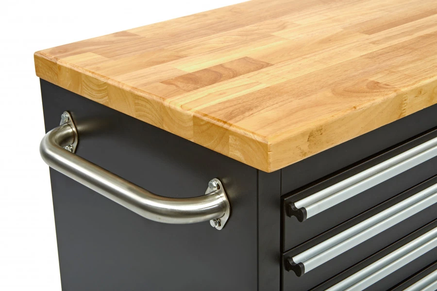 HBM Verrijdbare Gereedschapswagen Met Houten Werkblad - 122 Cm - Zwart - Afbeelding 4