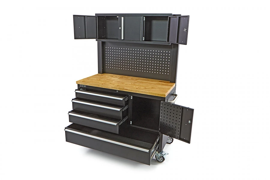 HBM Gereedschapswagen Met Kastenwand, Houten Werkblad, 122 Cm, Zwart - Afbeelding 5