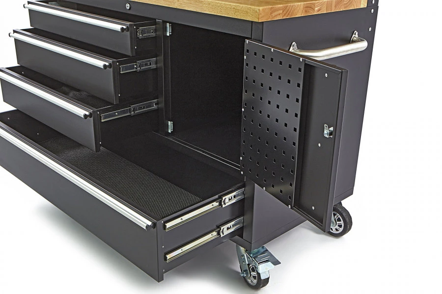 HBM Gereedschapswagen Met Kastenwand, Houten Werkblad, 122 Cm, Zwart - Afbeelding 7