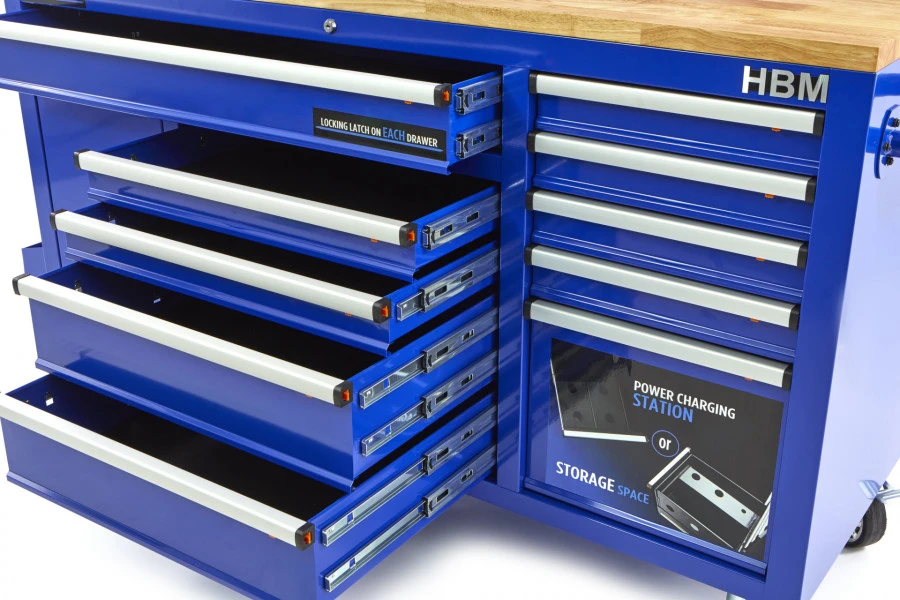 HBM Gereedschapswagen Met Achterwand, Houten Werkblad, 158 Cm, Blauw - Afbeelding 5