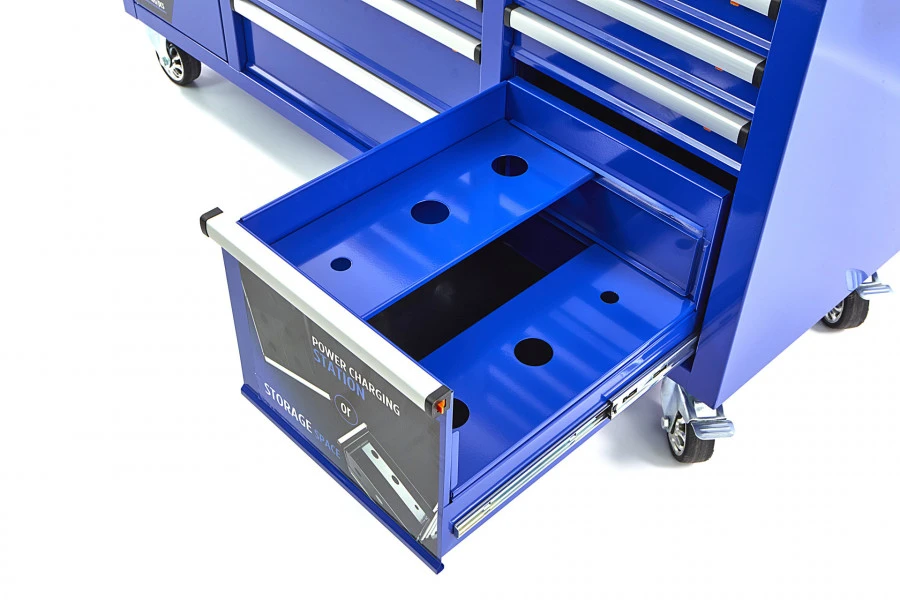 HBM Gereedschapswagen Met Achterwand, Houten Werkblad, 158 Cm, Blauw - Afbeelding 7