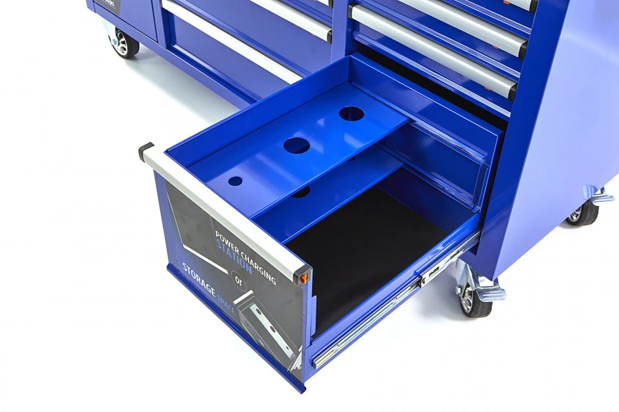 HBM Gereedschapswagen Met Achterwand, Houten Werkblad, 158 Cm, Blauw - Afbeelding 8