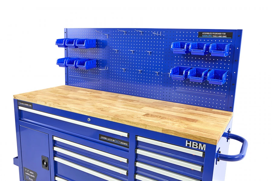 HBM Gereedschapswagen Met Achterwand, Houten Werkblad, 158 Cm, Blauw - Afbeelding 9