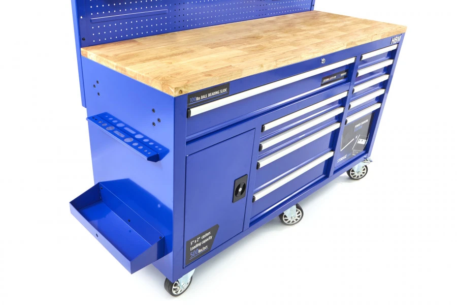 HBM Gereedschapswagen Met Achterwand, Houten Werkblad, 158 Cm, Blauw - Afbeelding 12