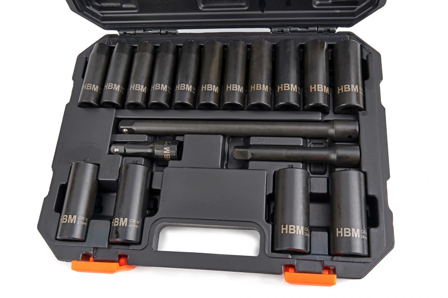 HBM Professionele 18 Delige 1/2" Krachtdoppenset Met Verlengstukken