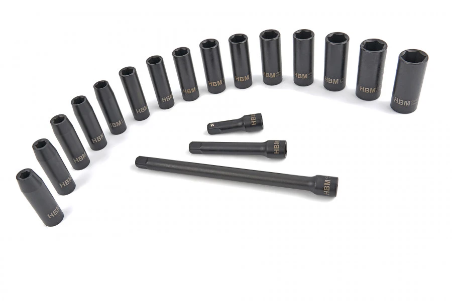 HBM Professionele 18 Delige 1/2" Krachtdoppenset Met Verlengstukken - Afbeelding 2