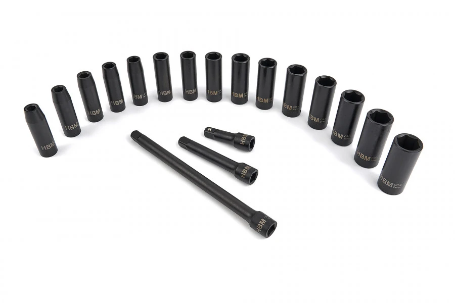 HBM Professionele 18 Delige 1/2" Krachtdoppenset Met Verlengstukken - Afbeelding 3