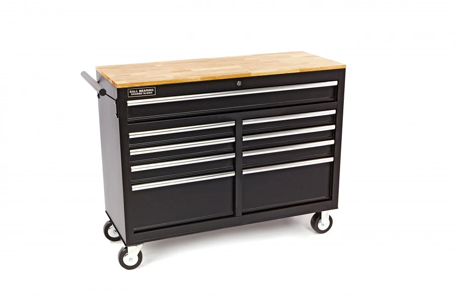 HBM Verrijdbare Gereedschapswagen Met Houten Werkblad - 117 Cm - Zwart