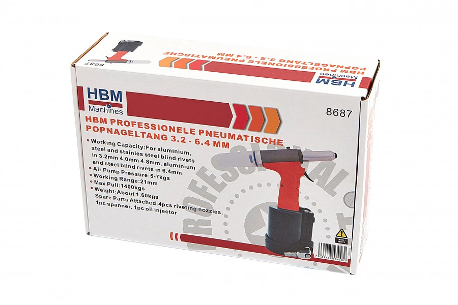 HBM Professionele Pneumatische Popnageltang 3,2 - 6,4 Mm - Afbeelding 6
