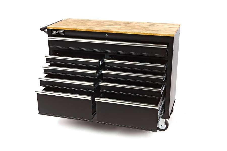 HBM Verrijdbare Gereedschapswagen Met Houten Werkblad - 117 Cm - Zwart - Afbeelding 2