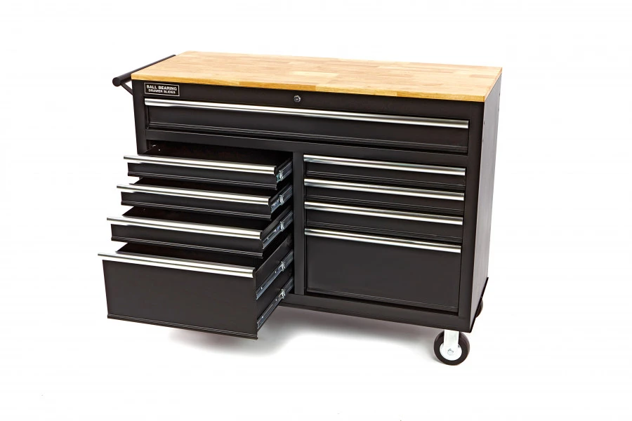 HBM Verrijdbare Gereedschapswagen Met Houten Werkblad - 117 Cm - Zwart - Afbeelding 3