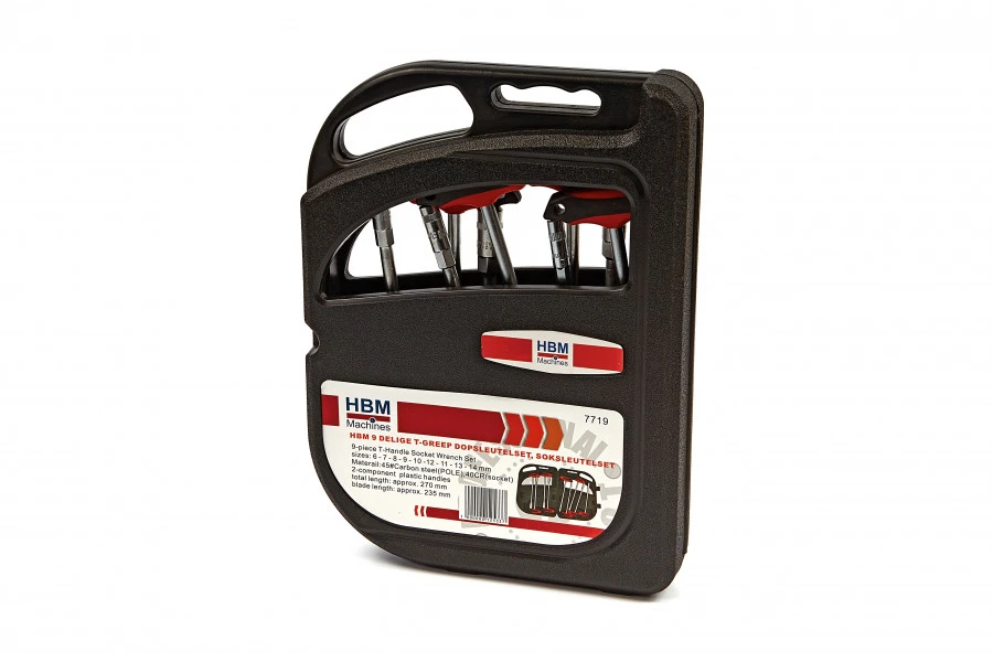 HBM T-Greep Dopsleutelset, Soksleutelset 9 Delig - Afbeelding 3