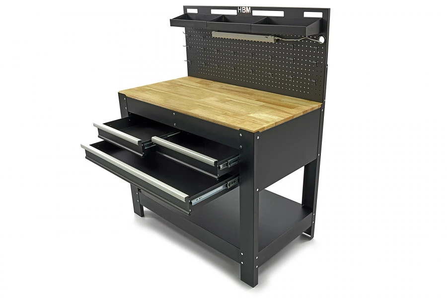 HBM Werkbank Met 3 Laden, Achterwand, LED Verlichting En Stekkerdoos - Afbeelding 2