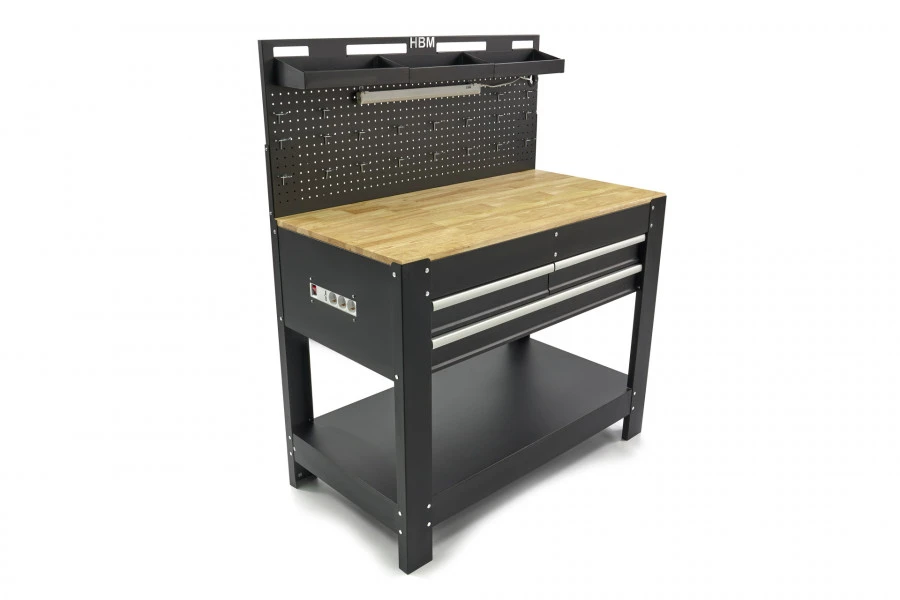 HBM Werkbank Met 3 Laden, Achterwand, LED Verlichting En Stekkerdoos - Afbeelding 3