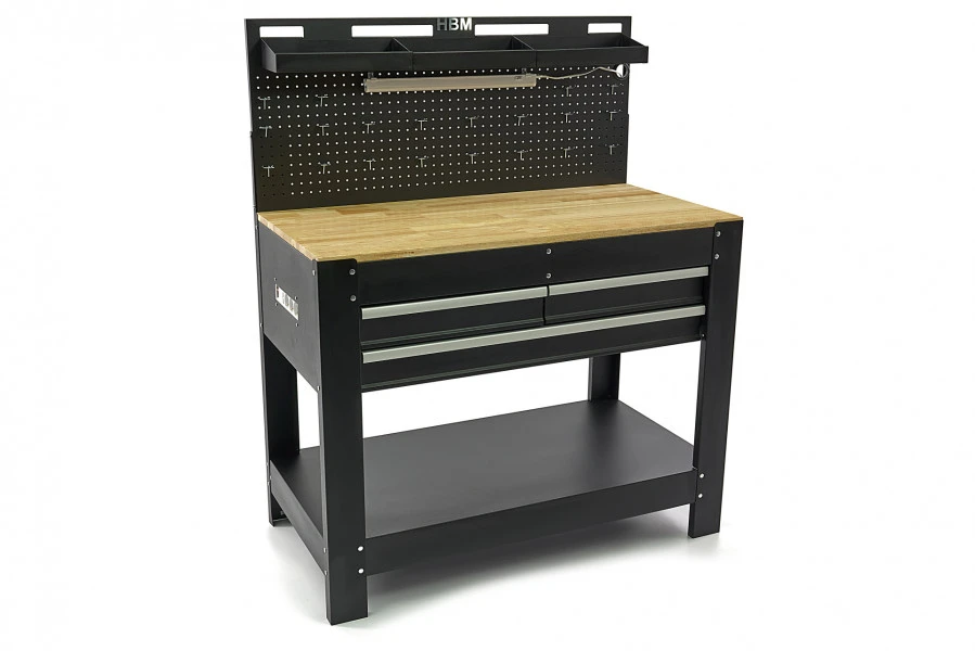 HBM Werkbank Met 3 Laden, Achterwand, LED Verlichting En Stekkerdoos - Afbeelding 4