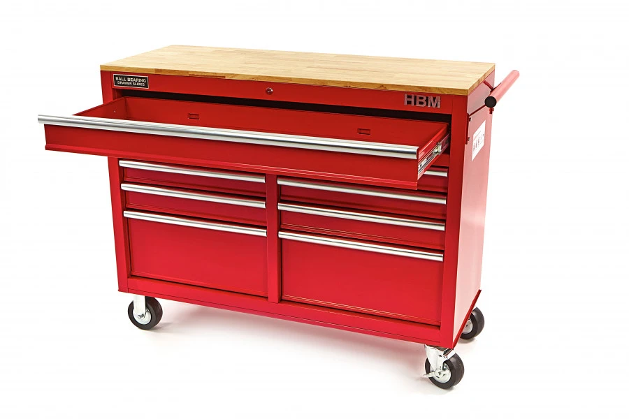 HBM Gereedschapswagen Met Houten Werkblad 117 Cm, Rood - Afbeelding 2