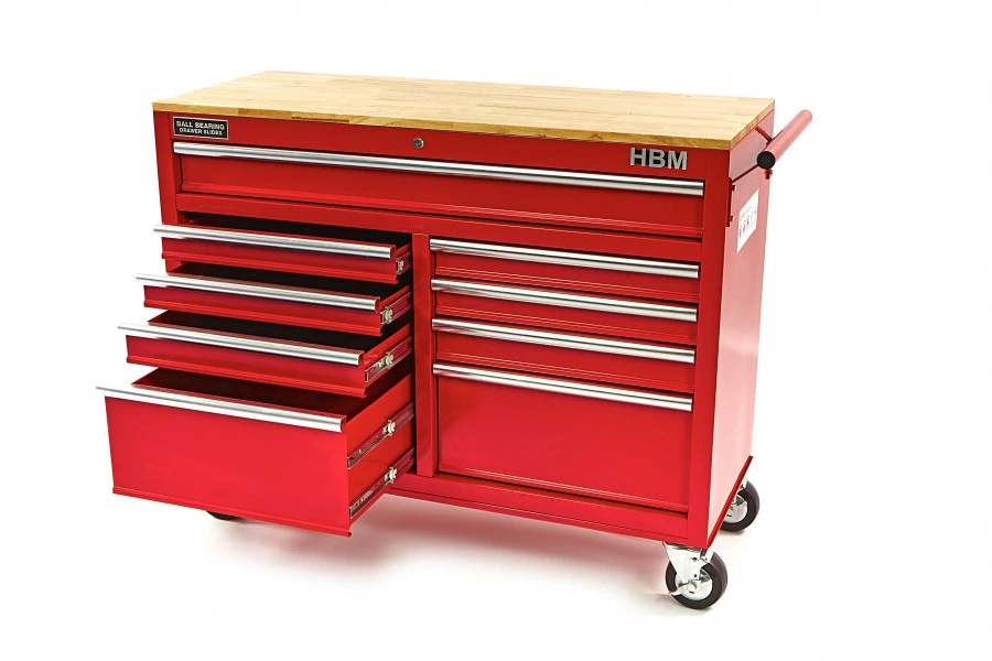 HBM Gereedschapswagen Met Houten Werkblad 117 Cm, Rood - Afbeelding 4