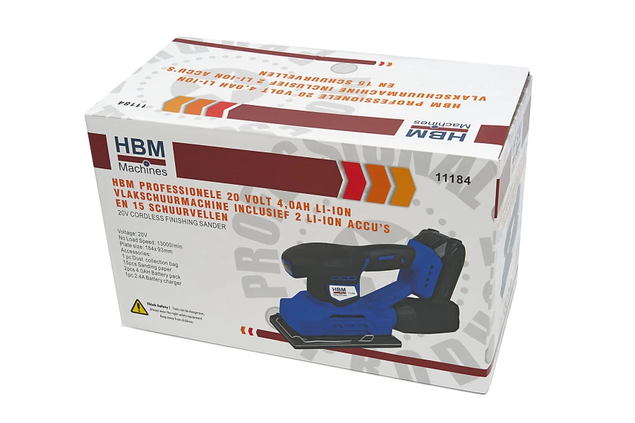 HBM Professionele 20 Volt 4,0AH Lion Vlakschuurmachine Inclusief 2 Lion Accu's En 15 Schuurvellen - Afbeelding 16