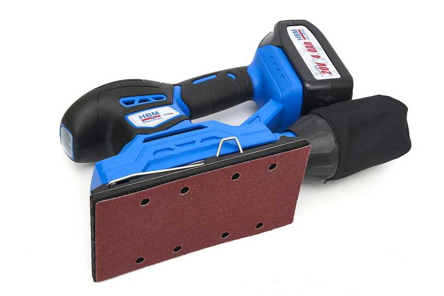 HBM Professionele 20 Volt 4,0AH Lion Vlakschuurmachine Inclusief 2 Lion Accu's En 15 Schuurvellen - Afbeelding 7