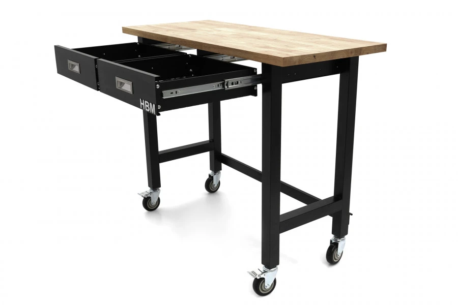 HBM Werkbank Met Massief Houten Blad, 2 Laden, Verrijdbaar, 122 Cm - Afbeelding 7