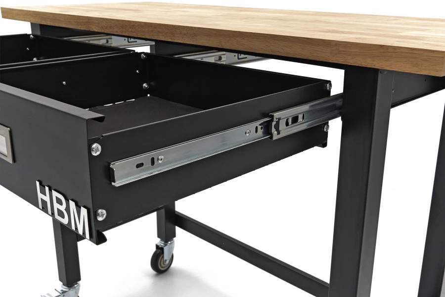 HBM Werkbank Met Massief Houten Blad, 2 Laden, Verrijdbaar, 122 Cm - Afbeelding 8