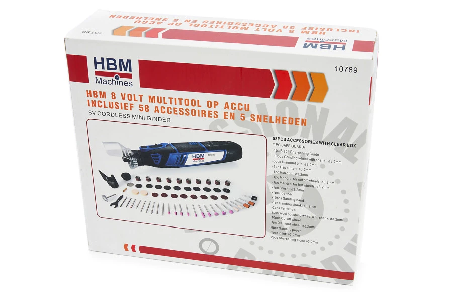 HBM 8 Volt Multitool Op Accu Inclusief 58 Accessoires En 5 Snelheden - Afbeelding 10