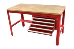HBM 155 Cm Professionele Werkbank Met 5 Laden En Houten Werkblad, ROOD